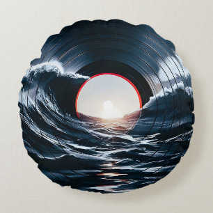 Vintage-Vinyl-Surf-Welle Ozean Retro-Musik Rundes Kissen
