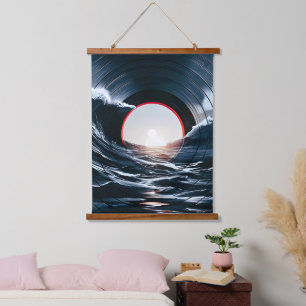 Vintage Vinyl Surf-Welle Ozean Retro-Musik Wandteppich Mit Holzrahmen