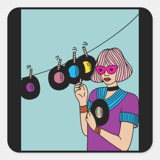 Vintage Vinyl-Teller von Platten Quadratischer Aufkleber (Vorderseite)