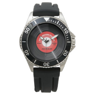 Vintage Vinylaufzeichnungs-Uhr des Art-Rot-45 Armbanduhr