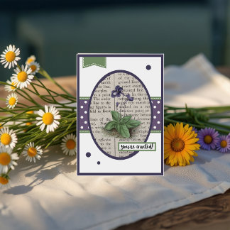 Vintage Violettdetails auf der Rückseite Geburtsta Einladung