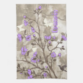 Vintage violette Blumen taupe grunge Brauch Geschirrtuch (Vertikal)