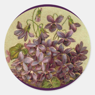 Vintage Violetten mit Stickerei Runder Aufkleber