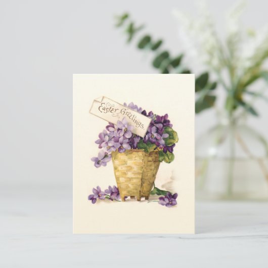 Vintage Violetten und Ostergrüße Postkarte (Stehend Vorderseite)