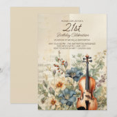 Vintage Violin Dusty Blue Blumen 21. Geburtstag Einladung (Vorne/Hinten)