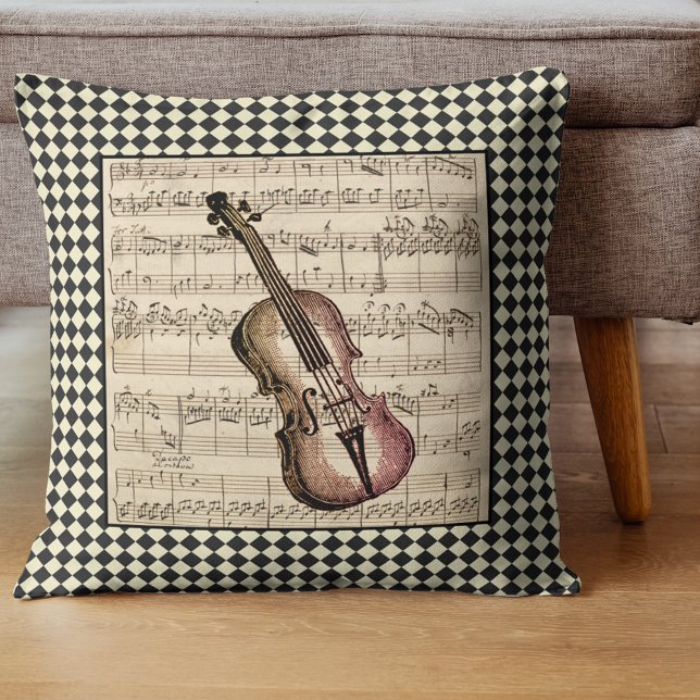 Vintage Violin Harlequin Border Kissen (Von Creator hochgeladen)