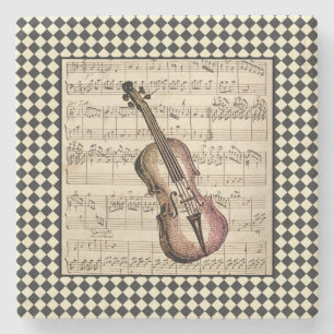 Vintage Violin Harlequin Border Steinuntersetzer