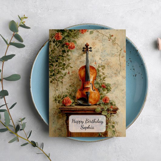 Vintage Violin with Roses Karte