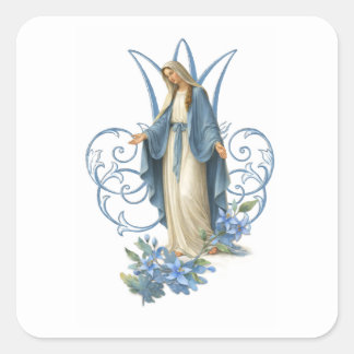 Vintage Virgin Mary Catholic Floral Religious Quadratischer Aufkleber