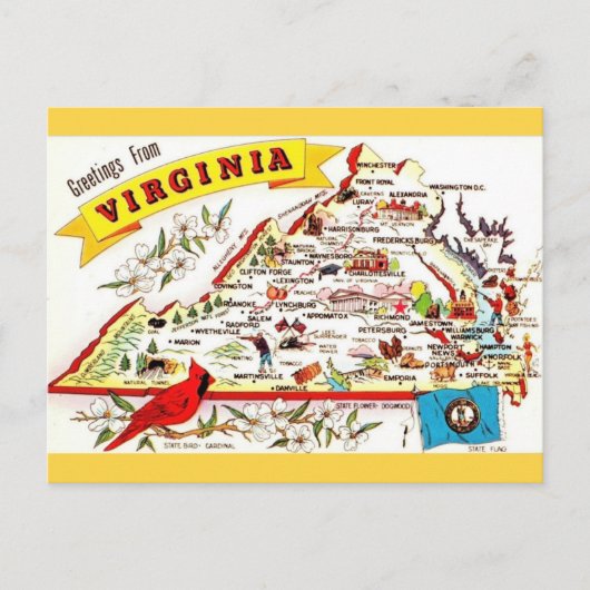 Vintage Virginia Karte Postkarte (Vorderseite)
