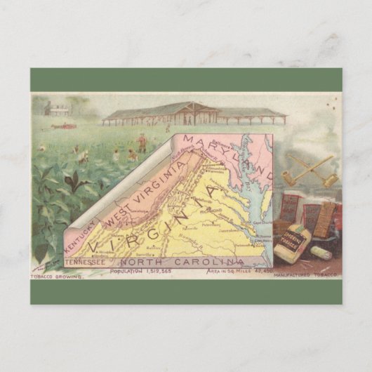 Vintage Virginia Map Postkarte (Vorderseite)
