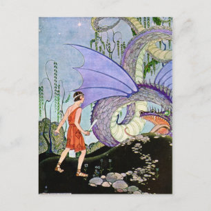 Vintage Virginia Sterrett Drache trifft Krieger Postkarte