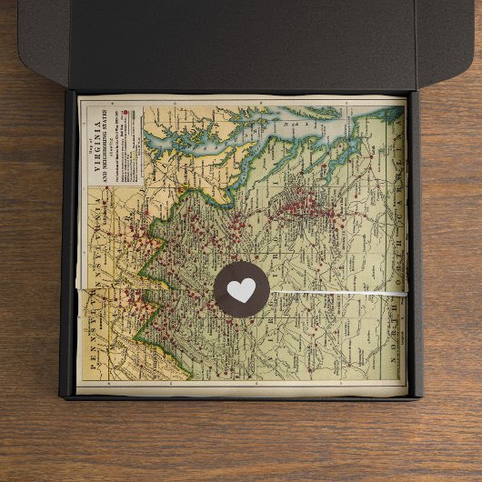 Vintage Virginia Zivile Kriegskämpfe Karte Seidenpapier