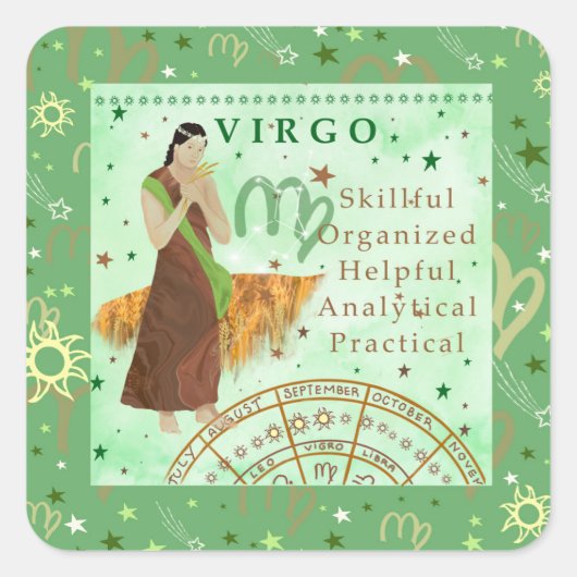 Vintage virgo zodiac Astrologie Quadratischer Aufkleber (Vorderseite)