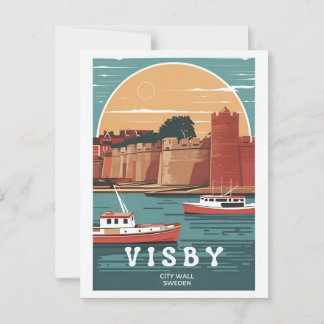 Vintage Visby Stadtmauer Postkarte – Retro Schwedi