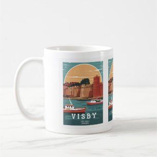 Vintage Visby Stadtmauer Postkarte – Retro Schwedi Kaffeetasse