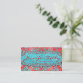 Vintage Visitenkarte Damast Wildleder Blau Rot 2 (Stehend Vorderseite)