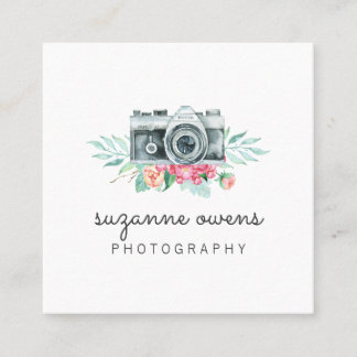 Vintage Visitenkarte der Aquarellkamera Square