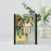 Vintage Vögel am 25. Dezember Postkarte (Stehend Vorderseite)