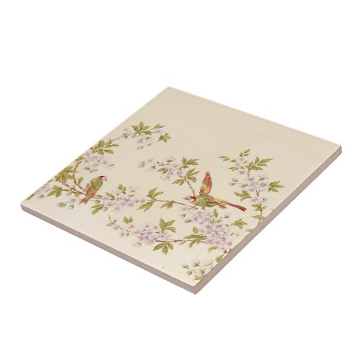 Vintage Vögel auf blühender Baumfriere Fliese (Seite)