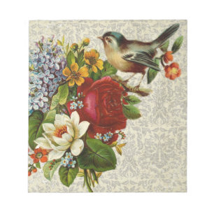Vintage Vogel auf Blumen Notizblock