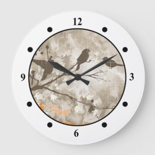 Vintage Vögel auf einer Niederlassung Große Wanduhr
