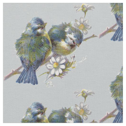 Vintage Vögel auf grauem Hintergrund Stoff (Nahaufnahme)