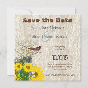 Vintage-Vogel auf Holzkorn Hochzeit Vormerkung Save The Date