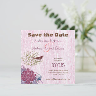 Vintage Vogel auf Holzstruktur Hochzeit Save the D Date