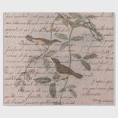 Vintage Vögel auf Zweigen mit Schriftzeichen Geschenkpapier (Flach)