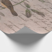 Vintage Vögel auf Zweigen mit Schriftzeichen Geschenkpapier (Ecke)