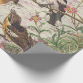 Vintage Vögel auf Zweigen und Musik Geschenkpapier (Ecke)