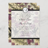 Vintage Vögel Berry Damask Einladung Hochzeit (Vorne/Hinten)