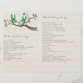 Vintage-Vögel Blau- und Grün-Hochzeitsprogramm (Rückseite)