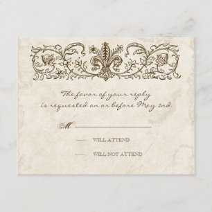 Vintage Vögel, Blaue Eier - Hochzeitskarte RSVP Karte