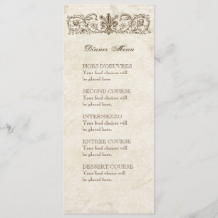 Vintage Vögel, blaues E - Menü oder Menükarte