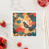 Vintage Vogel Blumen Blätter Serviette (Beispiel)