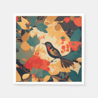 Vintage Vogel Blumen Blätter Serviette