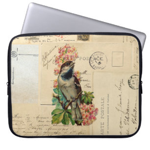 Vintage Vogel Blumen Französische Postkarten Lapto Laptopschutzhülle