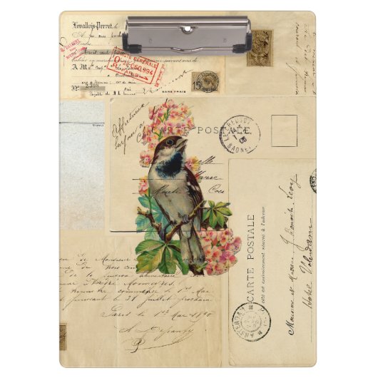 Vintage Vogel-Blumen-französisches Klemmbrett (Vorderseite)