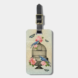 Vintage Vogel & Blumen Mädchen & feminine Gepäckan Gepäckanhänger
