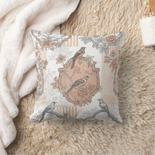 Vintage-Vogel-Blüten-Toile-Streifen (3) Kissen