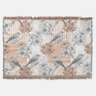 Vintage-Vogel-Blüten-Toile-Streifen (5) Decke