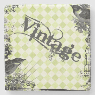 Vintage-Vogel-Collage-Steinkocher Steinuntersetzer