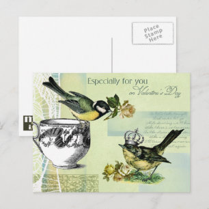 Vintage-Vögel-Collage Valentinstag Feiertagspostkarte