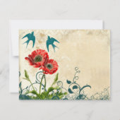 Vintage Vögel Damask Mohnhochzeit Einladung (Rückseite)