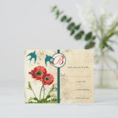 Vintage Vögel Damask Mohnhochzeit Einladung (Stehend Vorderseite)