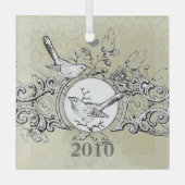Vintage Vögel Damask Weihnachtsschmuck (Vorderseite)