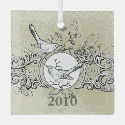 Vintage Vögel Damask Weihnachtsschmuck (Vorderseite)