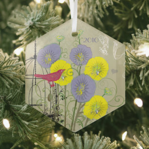 Vintage-Vogel-Damaskus-Vogelkäfig-Weihnachtsdekora Ornament Aus Glas